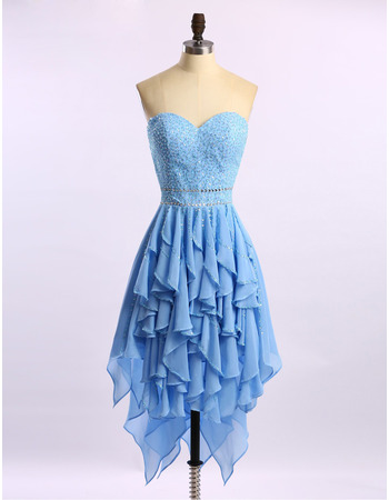 Girls Pretty Sweetheart High-Low Chiffon Beading Ruffle Homecoming Dress