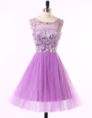 Pretty A-Line Sleeveless Short Tulle Rhinestone Homecoming Dress