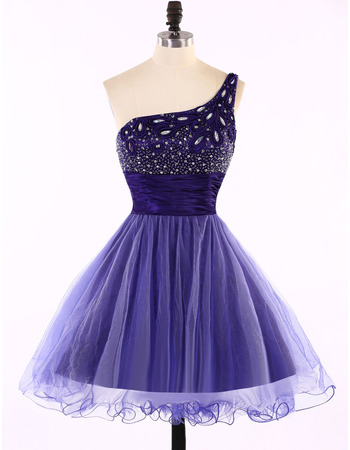 Custom Designer A-Line One Shoulder Short Tulle Homecoming Dress