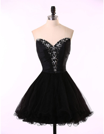 Girls Pretty A-Line Sweetheart Short Satin Tulle Black Homecoming Dress