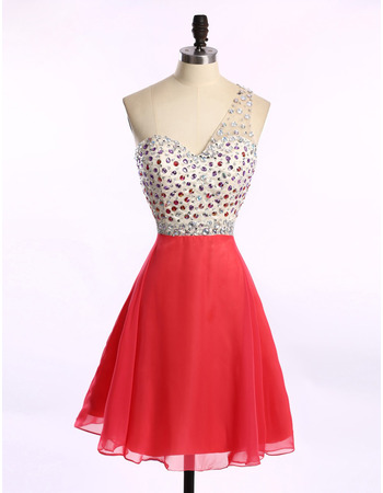 Discount One Shoulder Short Chiffon Rhinestone Homecoming Dress