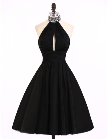 Modern Sexy A-Line Halter Knee Length Satin Black Homecoming Dress