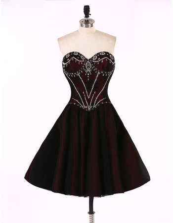 Classic A-Line Sweetheart Short Taffeta Rhinestone Little Homecoming Dress