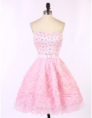 Hipster Sweetheart Short Ruffle Skirt Beading Pink Homecoming Dress