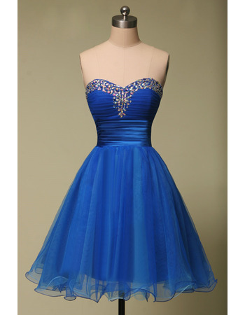 Classy A-Line Sweetheart Short Organza Junior Blue Homecoming Dress