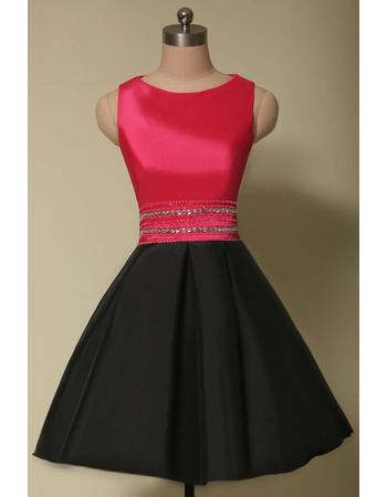 Affordable A-Line Sleeveless Short Satin Red & Black Homecoming Dress