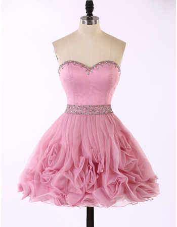 Pretty A-Line Sweetheart Short Organza Ruffle Skirt Homecoming Dress