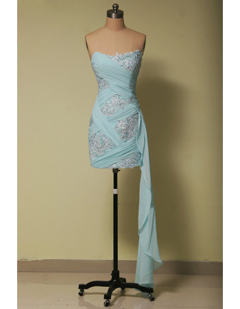 Simple Tight Sheath Strapless Short Chiffon Embroidery Homecoming Dress