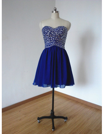 Classic Style Sweetheart Short Blue Chiffon Rhinestone Homecoming Dress