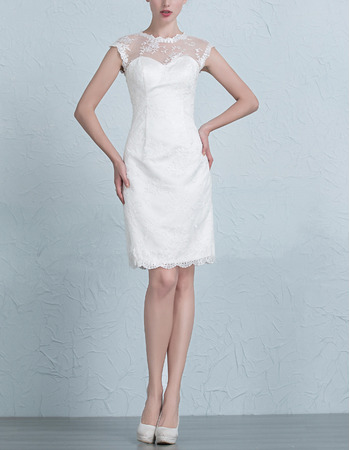 Affordable Modern Sheath Mandarin Collar Short Bridal Wedding Dress
