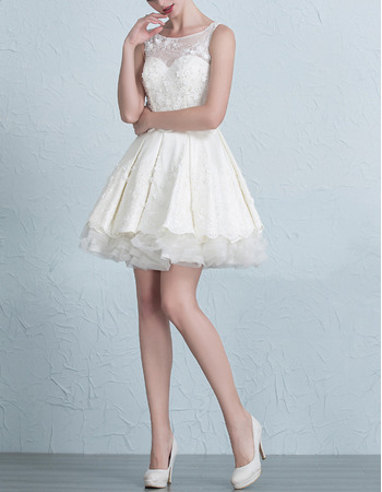 Casual Charming A-Line Sleeveless Short/ Mini Satin Tulle Wedding Dress