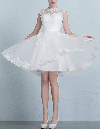 Custom Beautiful A-Line Mandarin Collar Short Organza Satin Wedding Dress