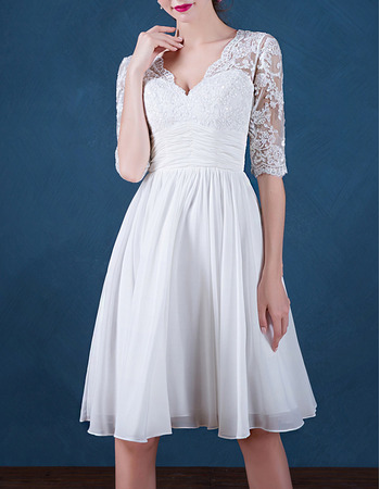 Women's Informal V-Neck Short Chiffon Wedding Dress with Half Sleeves