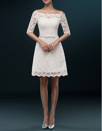 Women's Casual Off-the-shoulder Short Lace Wedding Dress with Half Sleeves