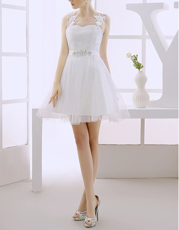 Custom Designer Informal A-Line Sleeveless Short/ Mini Tulle Satin Wedding Dress
