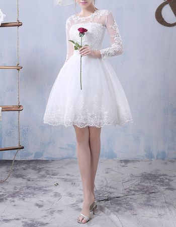 Discount Informal Ball Gown Short Tulle Wedding Dress with Long Sleeves