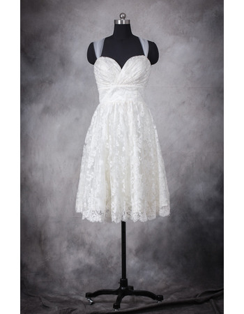 Custom Modern Empire Straps Sweetheart Lace Short Reception Wedding Dress