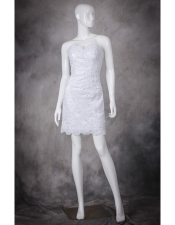 Discount Custom Sheath/ Column Sweetheart Short Lace Wedding Dress