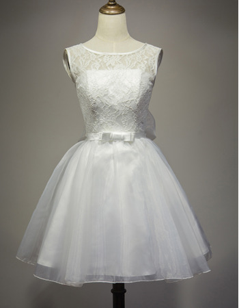 Custom Informal A-Line Sleeveless Short Lace Organza Wedding Dress