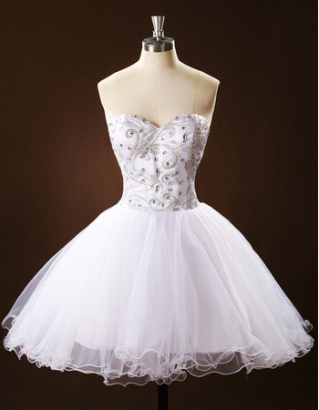 Informal A-Line Sweetheart Short Satin Organza Wedding Dress