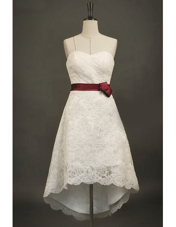 Modern Sheath Sleeveless High Low Knee Length Applique Short Wedding Dress
