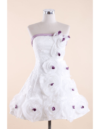 Custom Informal A-Line Strapless Short Wedding Dress with 3D Flowers