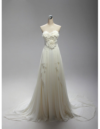 Beautiful Elegant Sweetheart Sweep Train Chiffon Wedding Dress with Ruffles