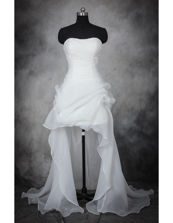 Inexpensive Charming Strapless High-Low Asymmetric Organza Wedding Dress