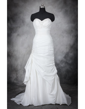 Women's Classic Sweetheart Sleeveless Sweep Train Satin Wedding Dress