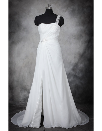 Modern Romantic One Shoulder Sleeveless Sweep Train Chiffon Plus Size Wedding Dress