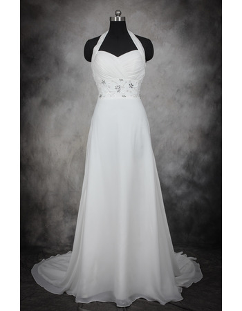 Designer Charming A-Line Halter Sleeveless Court Train Chiffon Plus Size Wedding Dress