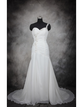 Custom One Shoulder Sweetheart Floor Length Satin Wedding Dress