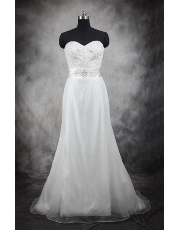 Inexpensive A-Line Sweetheart Sweep Train Taffeta Plus Size Wedding Dress