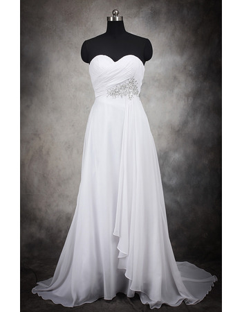 Stylish Empire Waist Sweetheart Sweep Train Chiffon Plus Size Wedding Dress