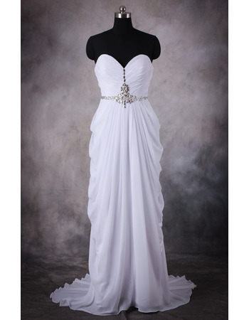 Women's Chic Column Sweetheart Sweep Train Chiffon Pick-Up Wedding Dress