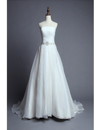Inexpensive Fitted Strapless Court Train Organza Wedding Dress/ Gowns