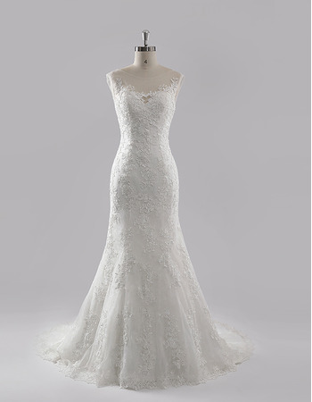 Custom Elegant Trumpet Court Train Chiffon Lace Wedding Dress/ Gowns