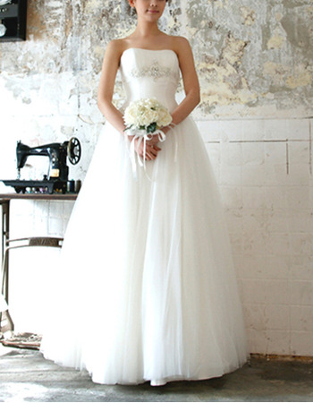 Women's Vintage Ball Gown Strapless Floor Length Tulle Wedding Dress