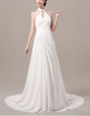 Modern Chic Sheath Halter Sleeveless Sweep Train Chiffon Wedding Dress