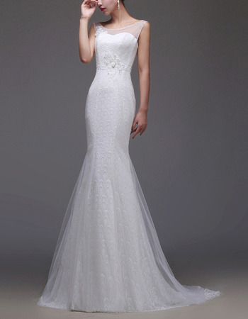 Classy Sheath Sleeveless Sweep Train Lace Tulle Wedding Dress