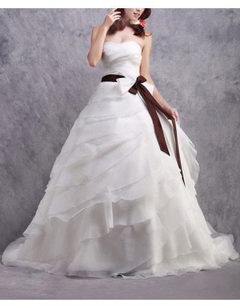 Custom Stunning A-Line Long Organza Layered Skirt Wedding Dress with Belts