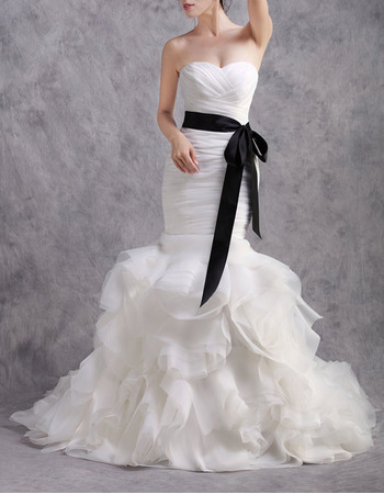Inexpensive Amazing Mermaid Sweetheart Ruffle Skirt Wedding Dress with Belts