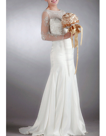 Classic Sheath Chiffon Wedding Dress with Long Sheer Sleeves