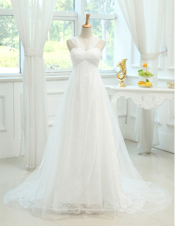 Discount Designer Empire Sweetheart Sweep Train Wedding Dress with Straps