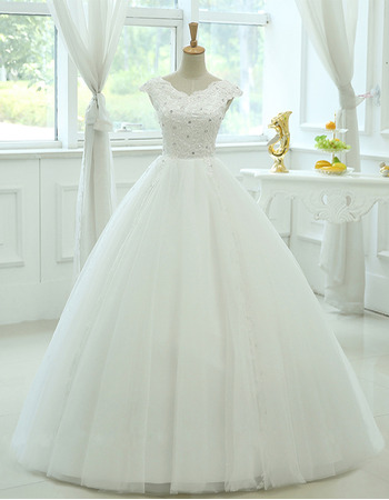 Cheap Classy Ball Gown V-Neck Floor Length Organza Wedding Dress