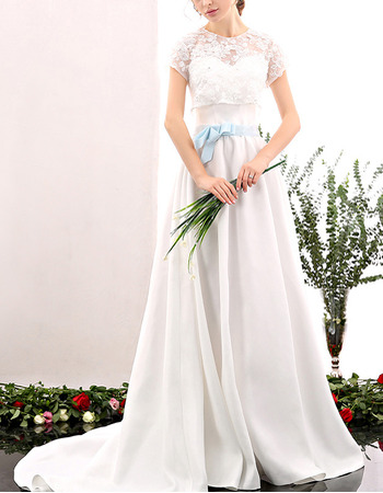 Discount Vintage Long Satin Wedding Dress with Lace Shirt Blouse and Belt