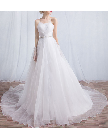 Classy Elegant Strapless Chapel Train Organza Wedding Dress