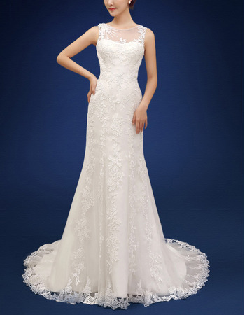Women's Inexpensive Elegant Sheath Sleeveless Court Train Bridal Wedding Dress