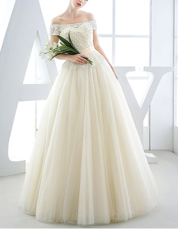 Classic Off-the-shoulder Full Length Wedding Dress with Short Sleeves