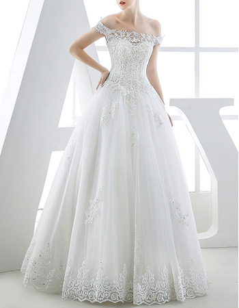 Custom Classic Ball Gown Off-the-shoulder Full Length Organza Wedding Dress